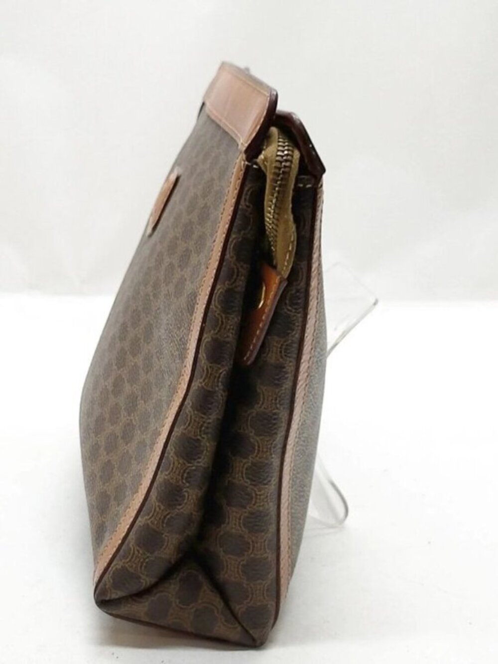 Authentic Celine Macadam Canvas Clutch Brown Leather Trim Vintage Designer Pouch - Picture 4 of 16